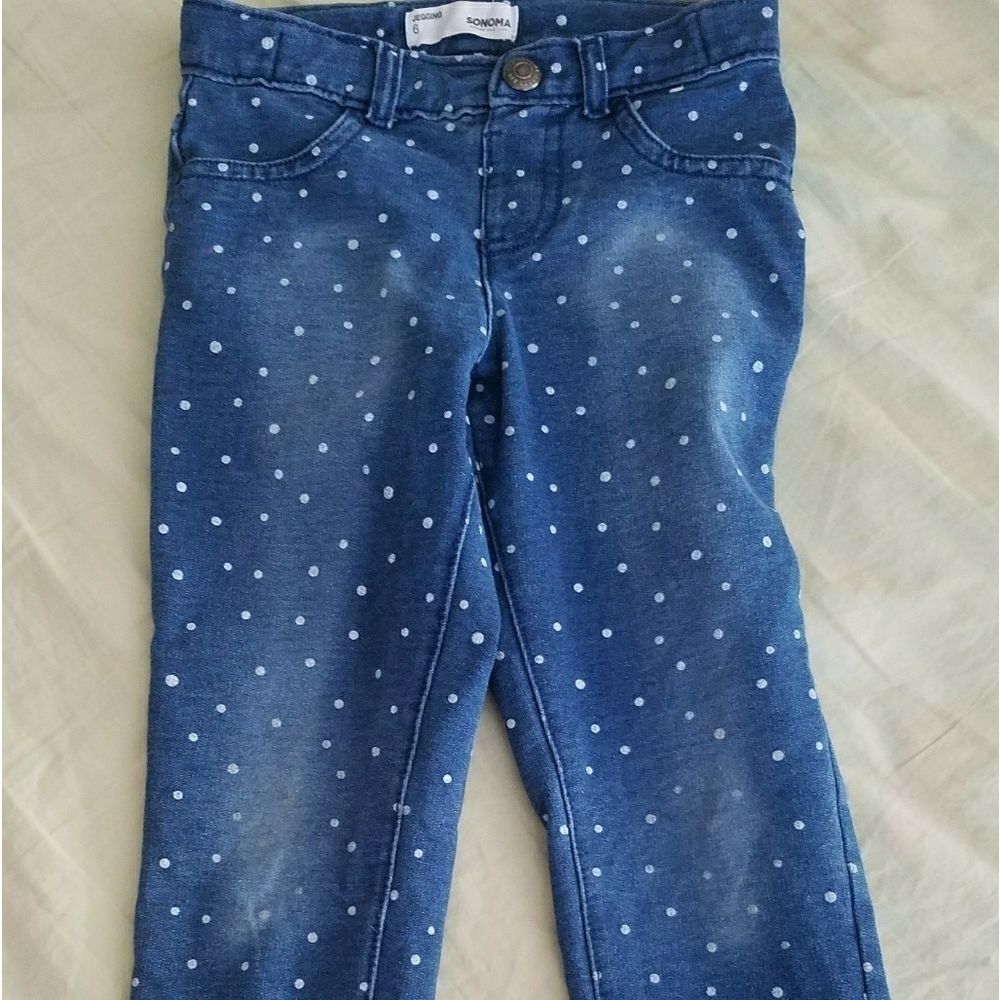 Sonoma Blue Polka Dot Jeggings Size 6 Girl's Stretch Skinny Jeans Casual Pants